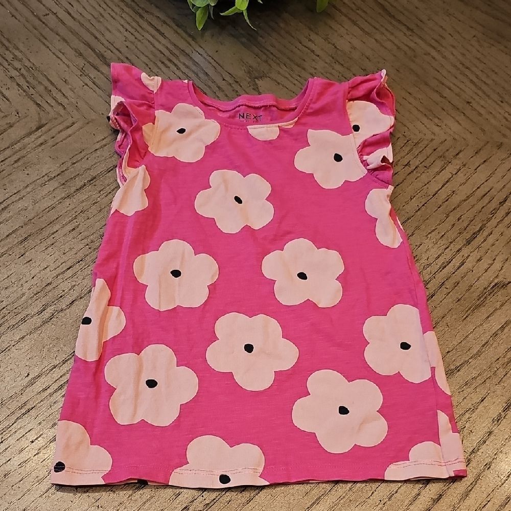 Pink Floral Ruffle Sleeve Top Size 6/7 NEXT